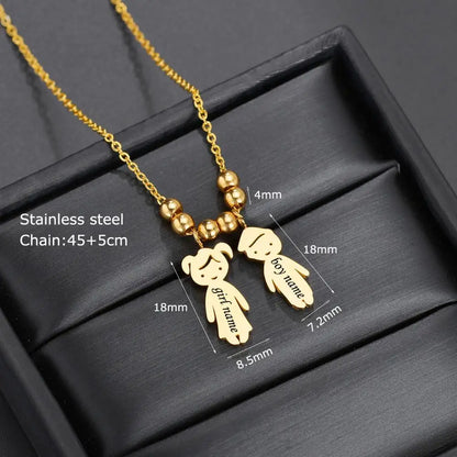 Stainless Steel Boy Girl Kids Pendant Personalized Necklace Women Child Engraved Name Date Beads Necklaces Family Jewelry Gift